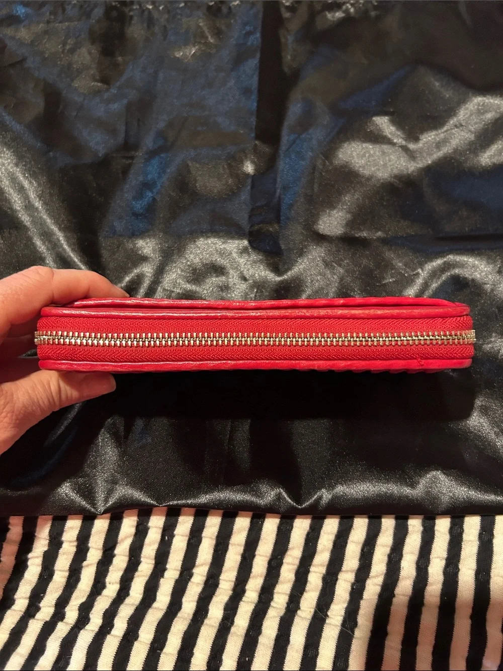 Coach Red Leather Fringe Zip-Around Wallet
